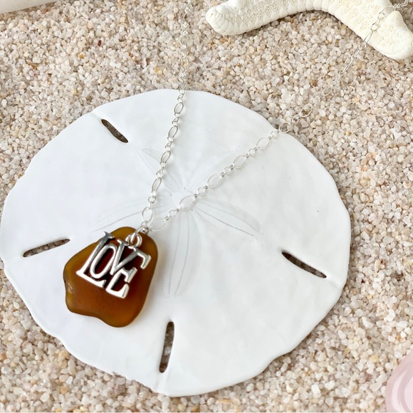 MAUI Beach Glass & Love Necklace in Sterling Silver - Picture 3 of 5